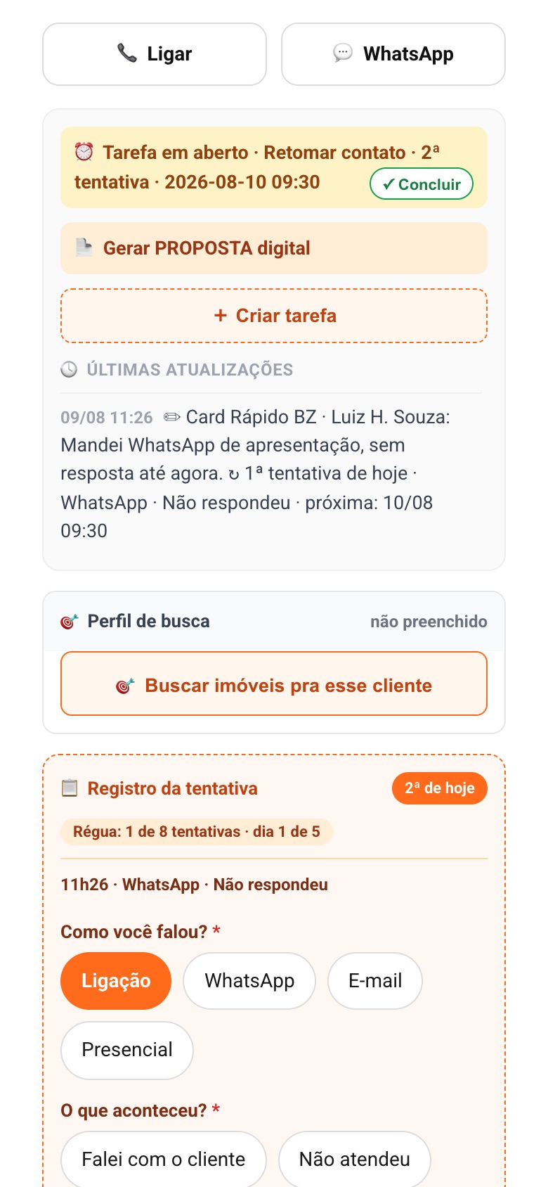 Card Rápido: tarefa agendada e última atualização