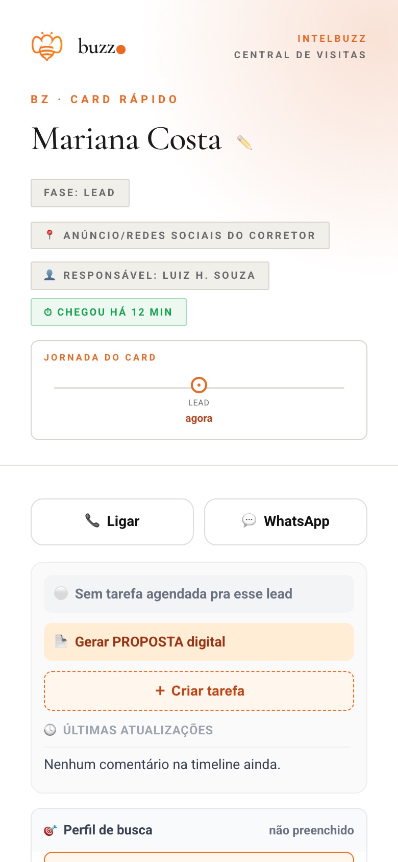 Card Rápido: cabeçalho do lead
