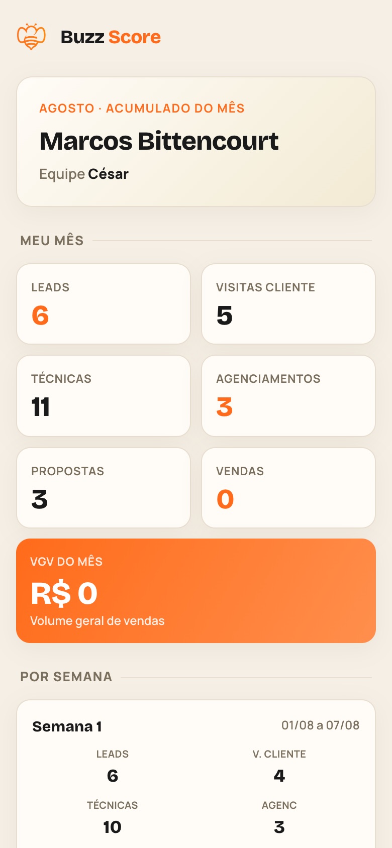 Meu Buzz Score: painel individual