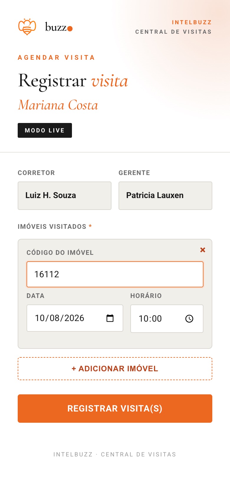 Central de Visitas: registrar visita