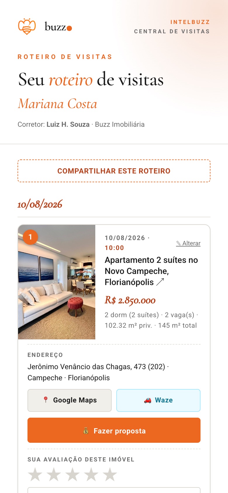 Roteiro de visitas do cliente