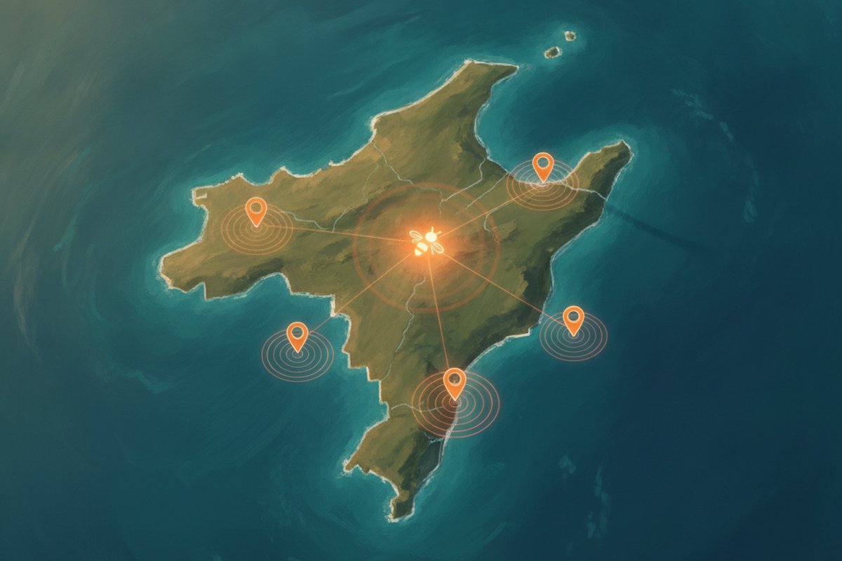 Mapa da ilha de Florianópolis com marcadores de imóveis acompanhados pela IntelBuzz